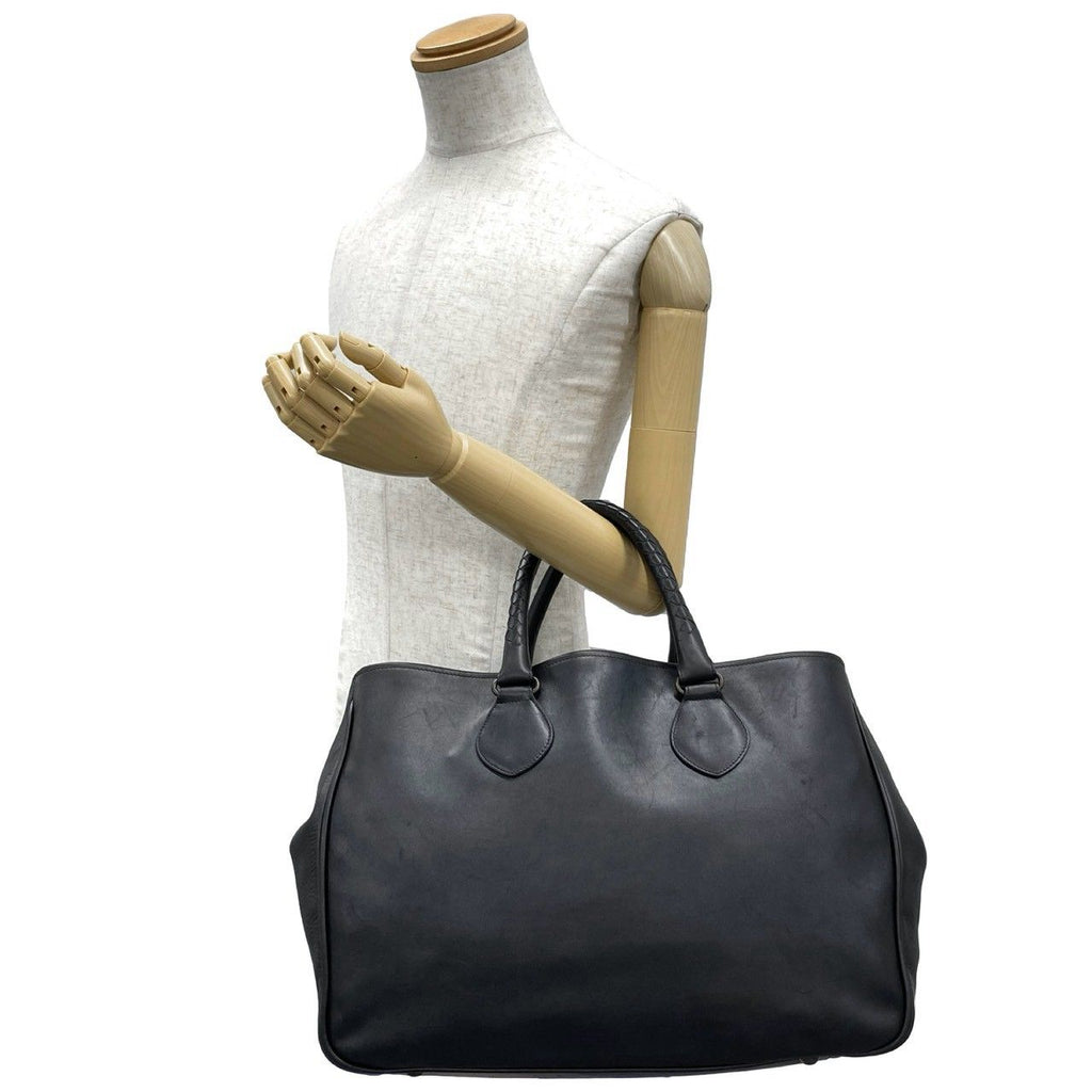 Bottega Veneta Intrecciato Leather Tote Boston Bag Black — view 2