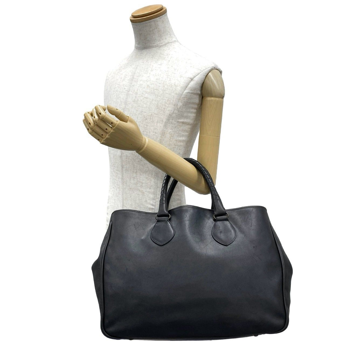 Bottega Veneta Intrecciato Leather Tote Boston Bag Black — view 2