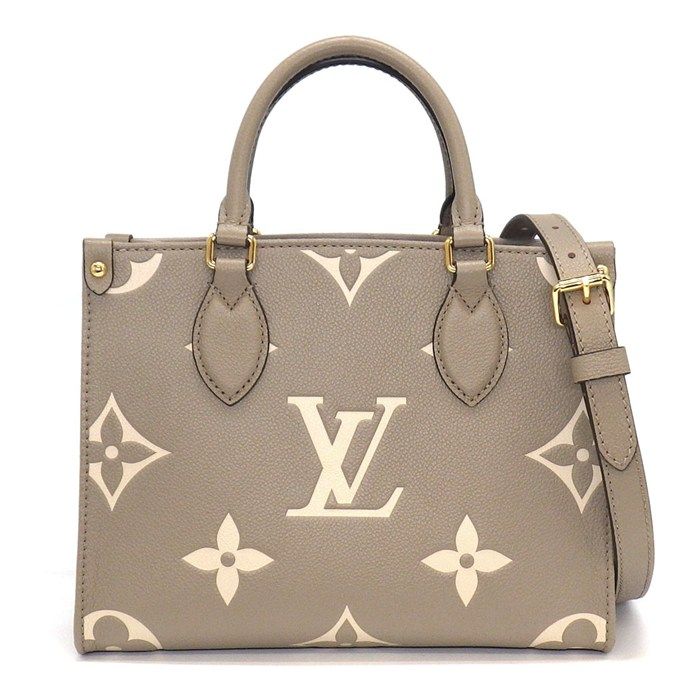 Louis Vuitton Tote Bag On The Go PM Tourterelle Cream Bicolor Monogram Empreinte