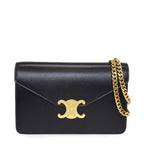 Celine Shoulder Bag Chain Wallet Margo Black Shiny Calfskin Gold
