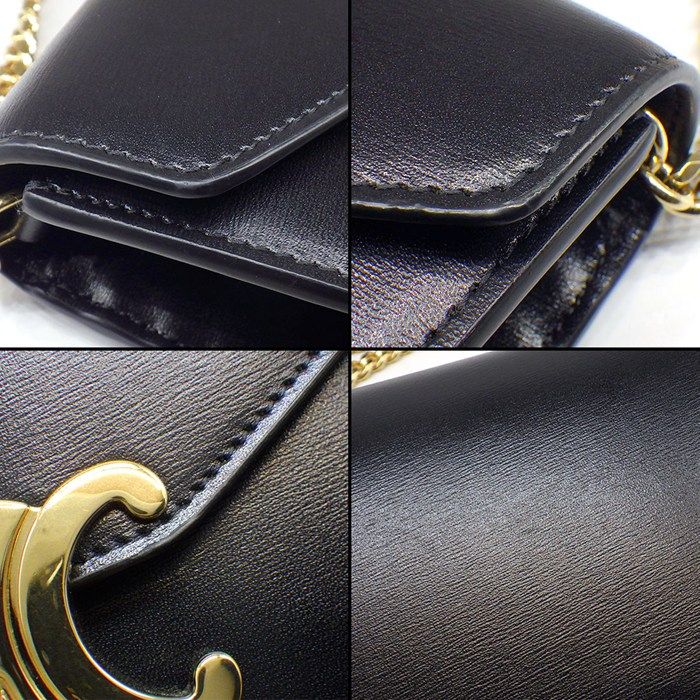 Celine Shoulder Bag Chain Wallet Margo Black Shiny Calfskin Gold — view 8