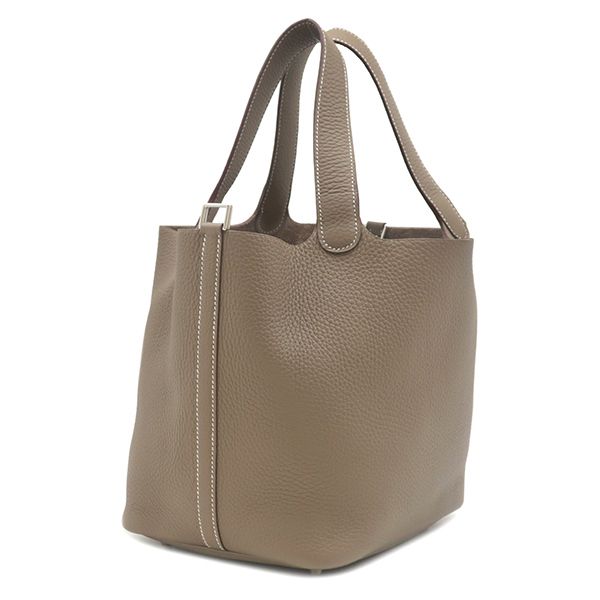 Hermes Handbag Picotin Lock MM 22 Taurillon Clemence Etoupe Silver Greige — view 2