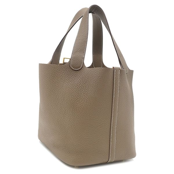Hermes Handbag Picotin Lock MM 22 Taurillon Clemence Etoupe Gold Greige — view 3