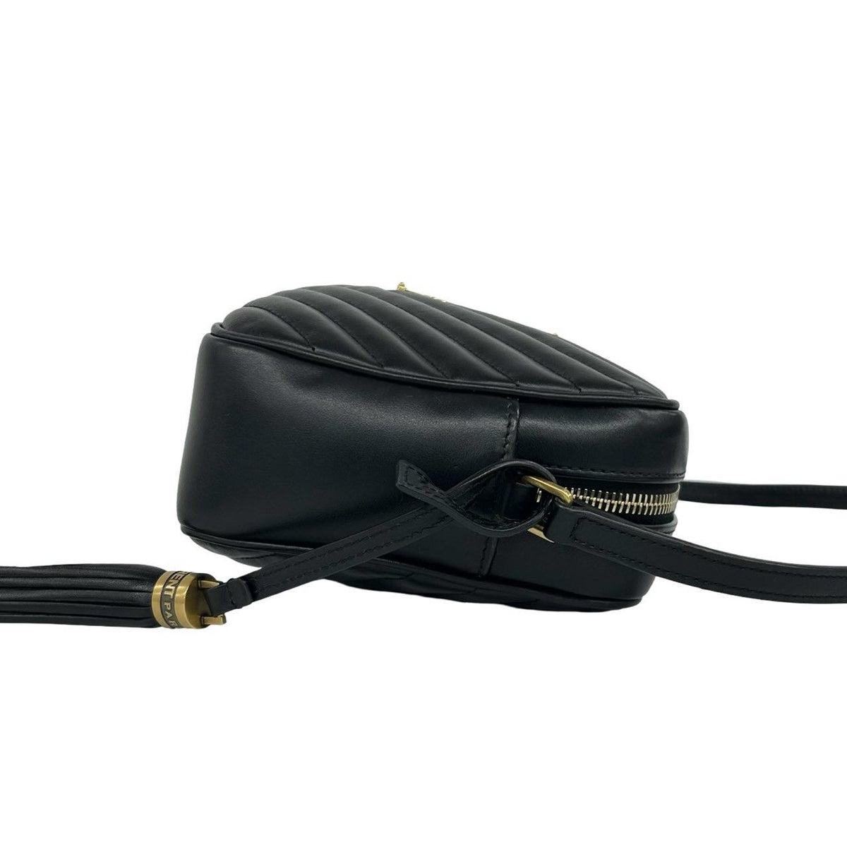 Saint Laurent Paris YSL Logo Leather Tassel Chain Shoulder Bag Black — view 6