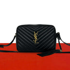 Saint Laurent Paris YSL Logo Leather Tassel Chain Shoulder Bag Black
