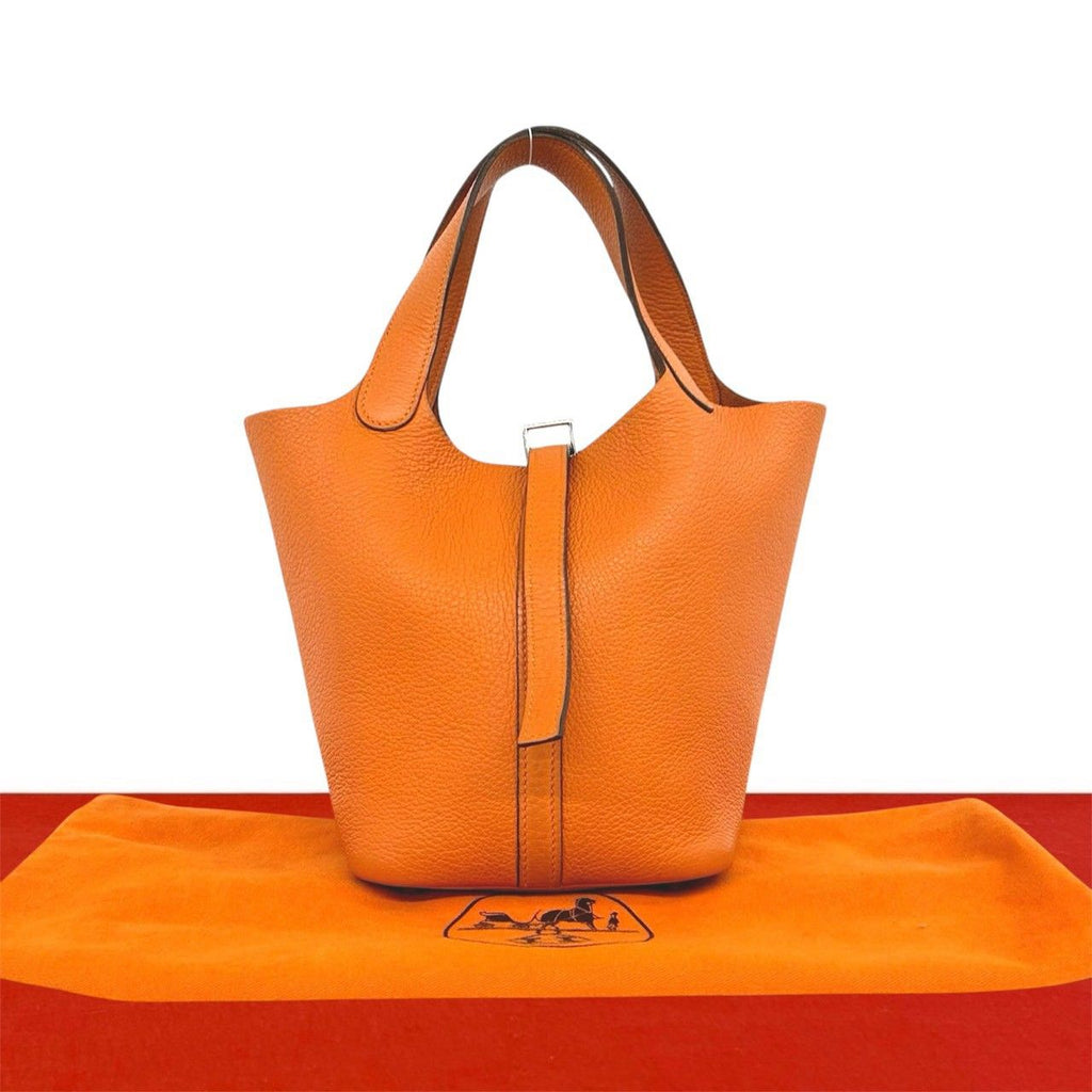 Hermes Picotin PM Taurillon Clemence Leather Handbag Mini Tote Orange