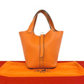 Hermes Picotin PM Taurillon Clemence Leather Handbag Mini Tote Orange
