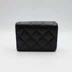 Chanel Small Flap Wallet Caviar Leather Trifold Black CC Logo Gold Safety Pin — view 2
