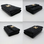 Chanel Small Flap Wallet Caviar Leather Trifold Black CC Logo Gold Safety Pin — view 4