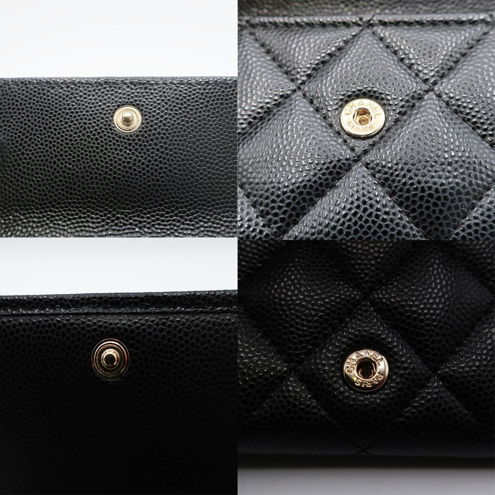 Chanel Small Flap Wallet Caviar Leather Trifold Black CC Logo Gold Safety Pin — view 5