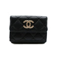 Chanel Small Flap Wallet Caviar Leather Trifold Black CC Logo Gold Safety Pin