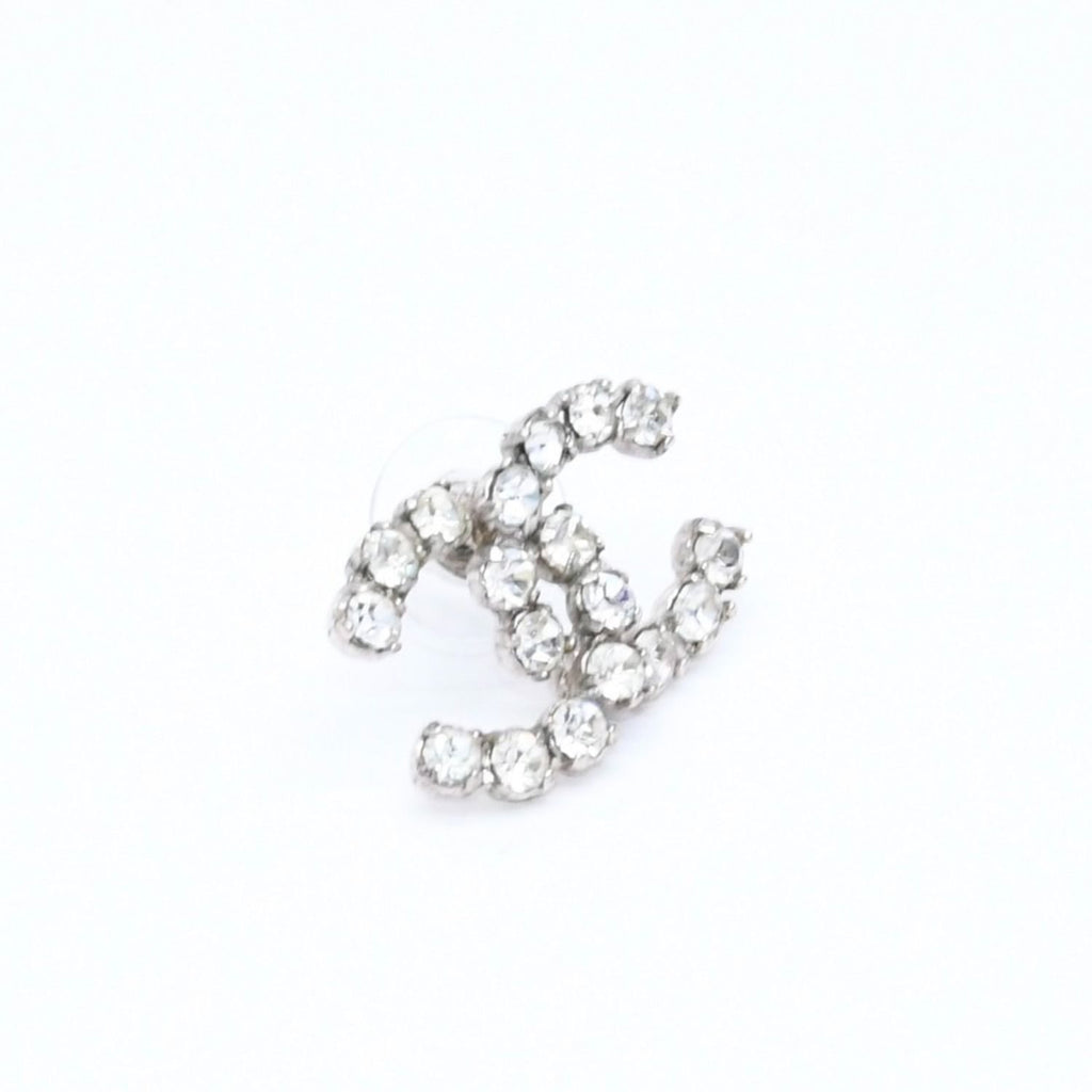 Chanel CC Logo Stud Single Earrings Stamp Metal Silver Rhinestone — view 3