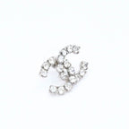 Chanel CC Logo Stud Single Earrings Stamp Metal Silver Rhinestone — view 3