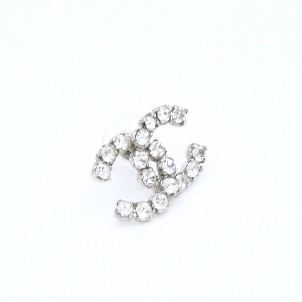 Chanel CC Logo Stud Single Earrings Stamp Metal Silver Rhinestone — view 3