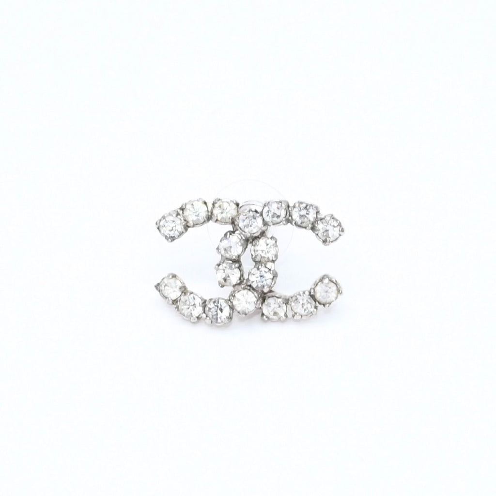 Chanel CC Logo Stud Single Earrings Stamp Metal Silver Rhinestone
