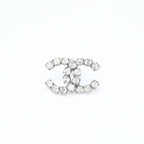 Chanel CC Logo Stud Single Earrings Stamp Metal Silver Rhinestone