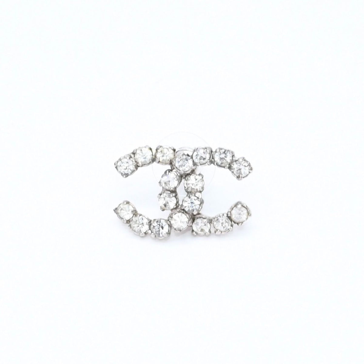 Chanel CC Logo Stud Single Earrings Stamp Metal Silver Rhinestone
