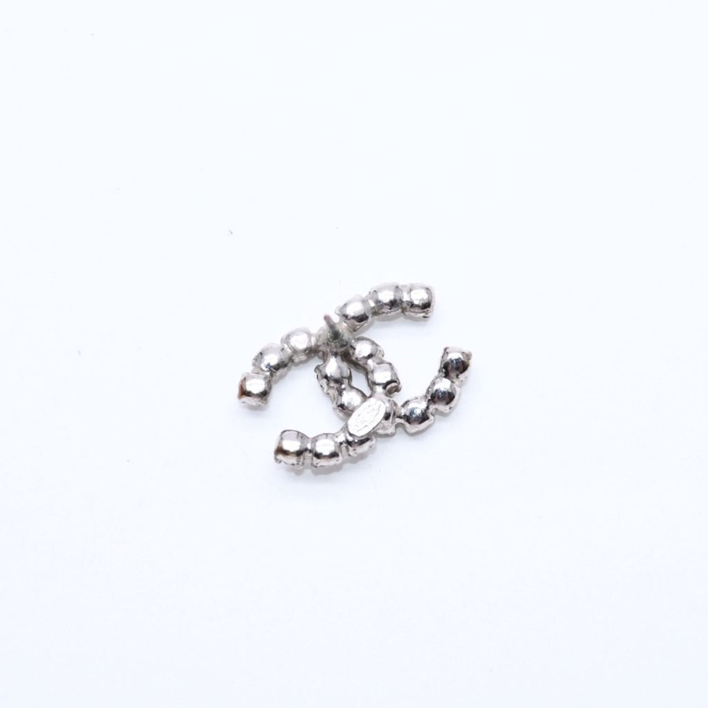 Chanel CC Logo Stud Single Earrings Stamp Metal Silver Rhinestone — view 7