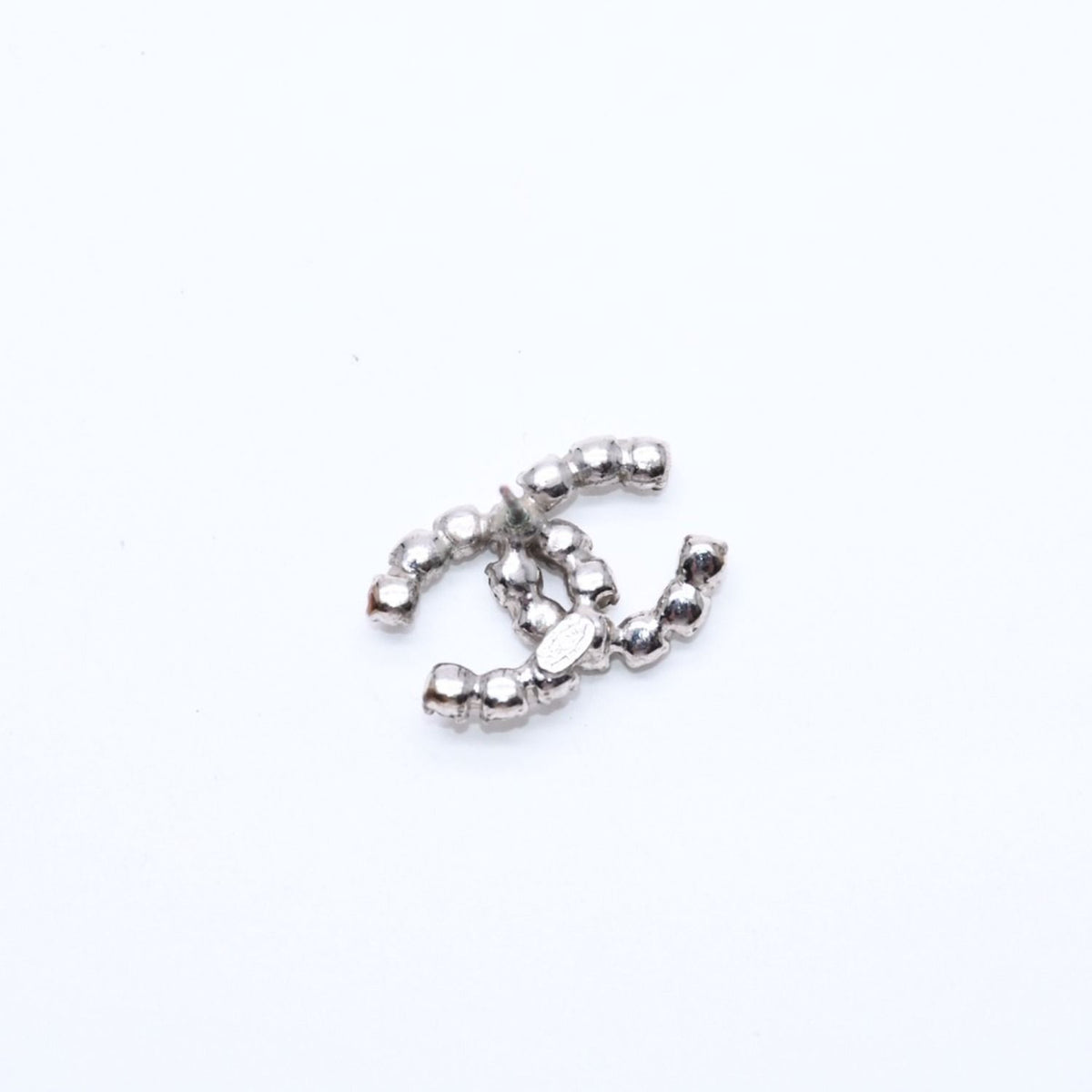 Chanel CC Logo Stud Single Earrings Stamp Metal Silver Rhinestone — view 7