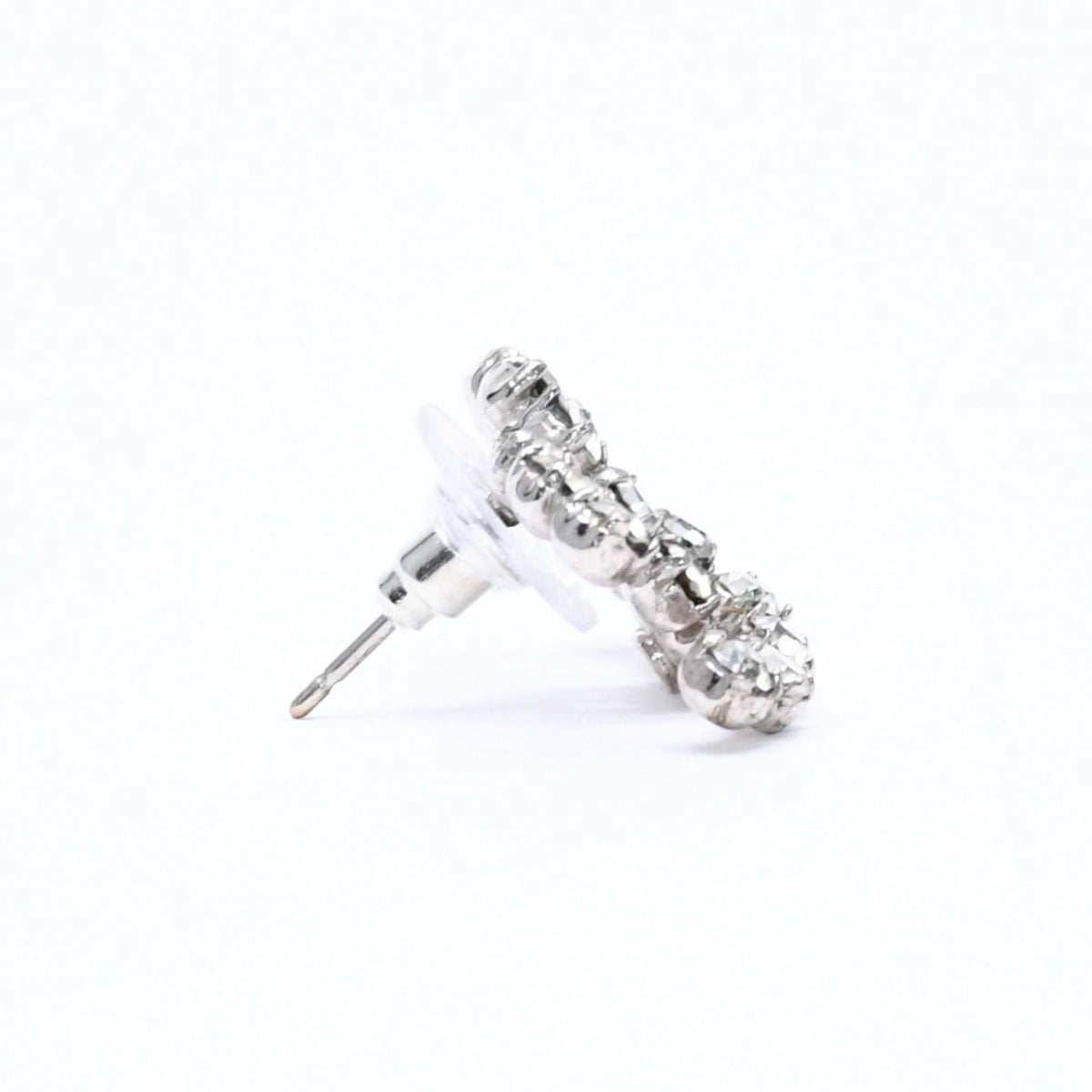 Chanel CC Logo Stud Single Earrings Stamp Metal Silver Rhinestone — view 4