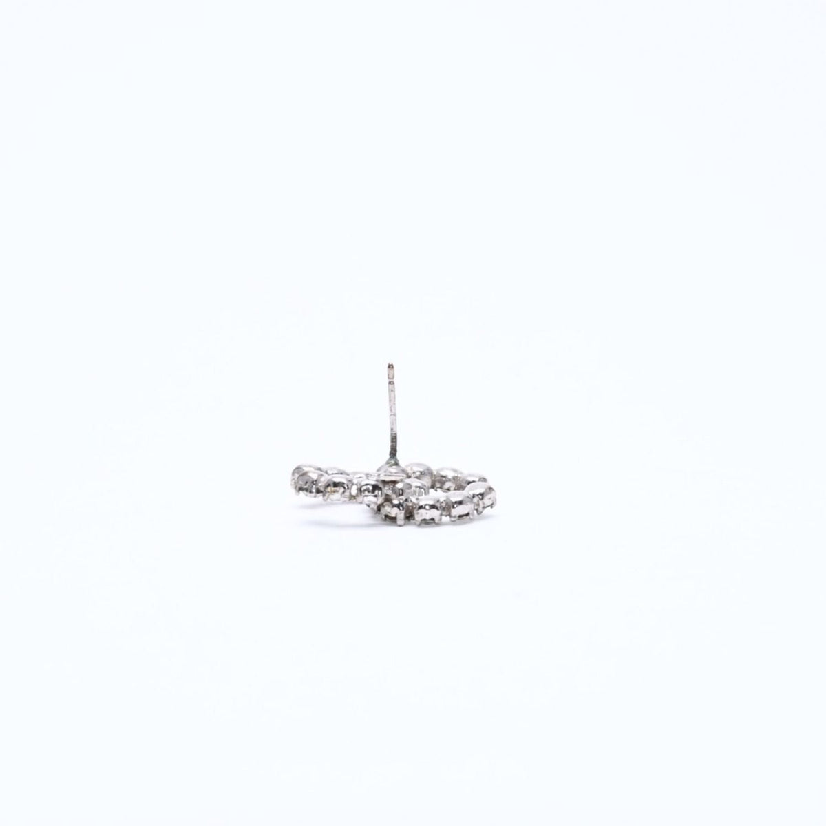 Chanel CC Logo Stud Single Earrings Stamp Metal Silver Rhinestone — view 8