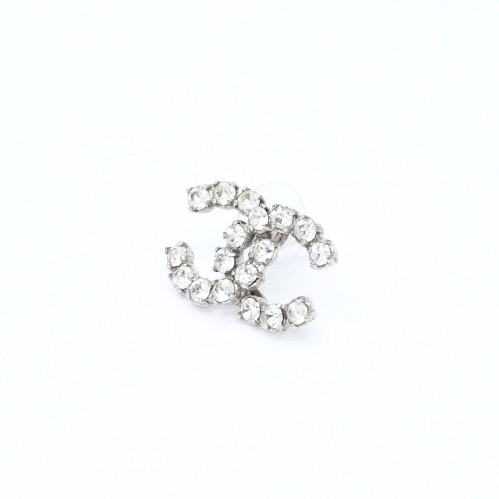 Chanel CC Logo Stud Single Earrings Stamp Metal Silver Rhinestone — view 2