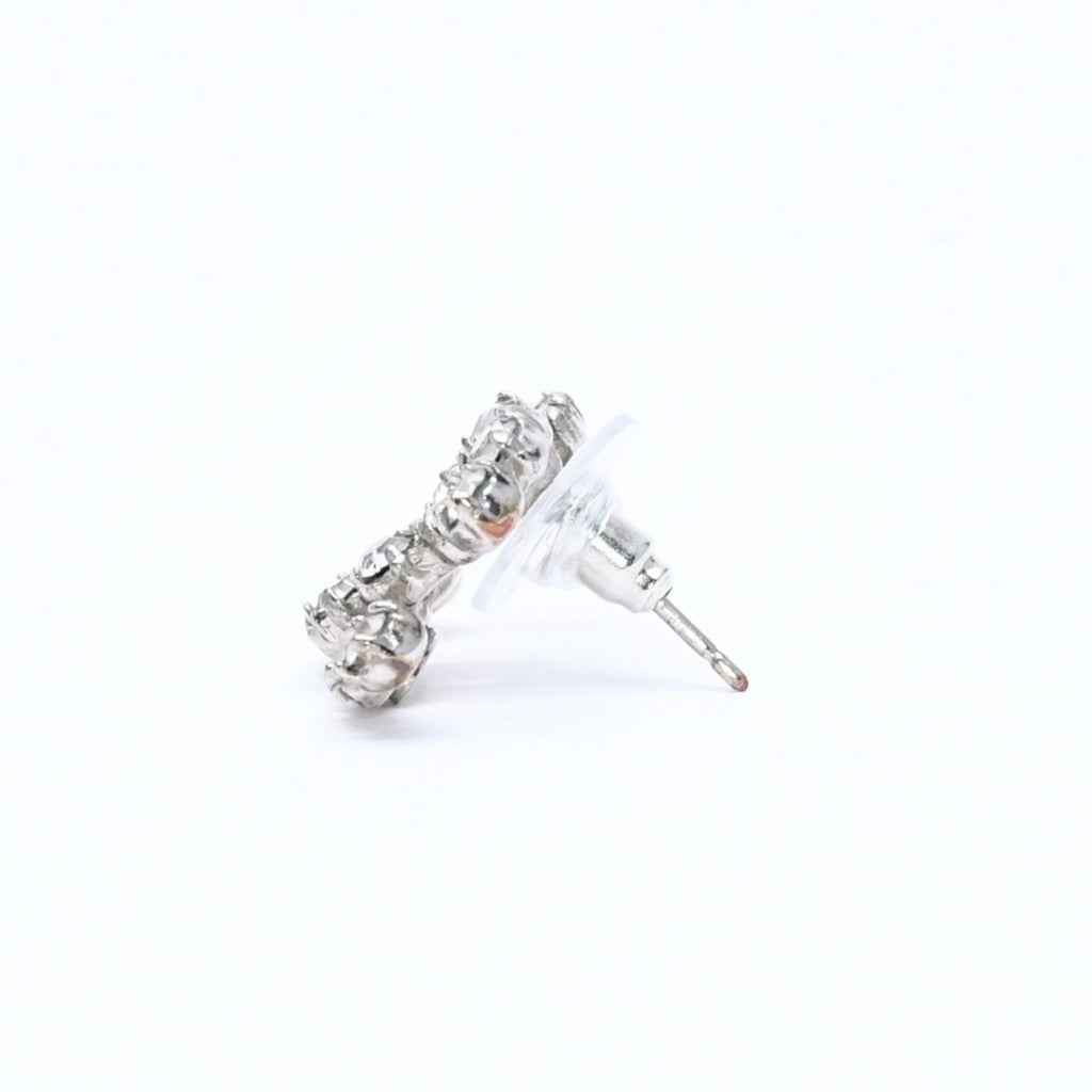 Chanel CC Logo Stud Single Earrings Stamp Metal Silver Rhinestone — view 5