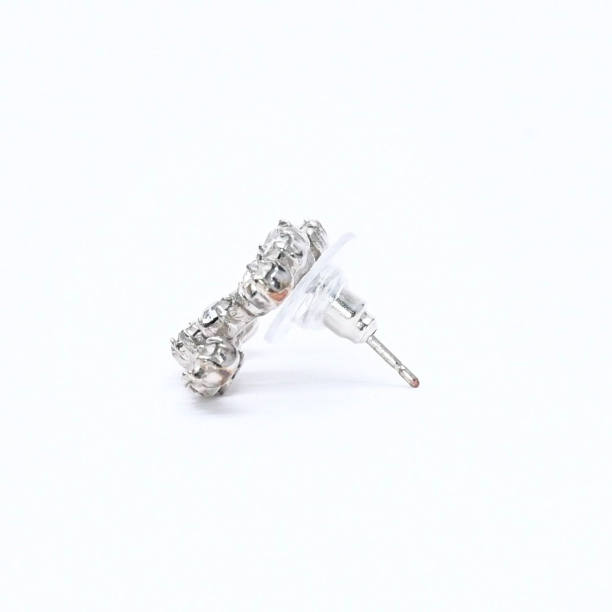 Chanel CC Logo Stud Single Earrings Stamp Metal Silver Rhinestone — view 5