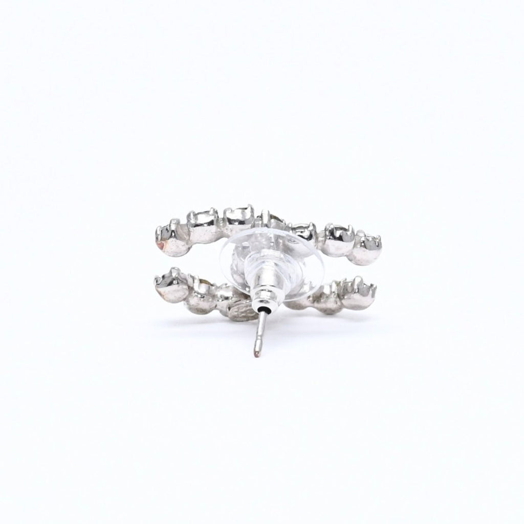 Chanel CC Logo Stud Single Earrings Stamp Metal Silver Rhinestone — view 6