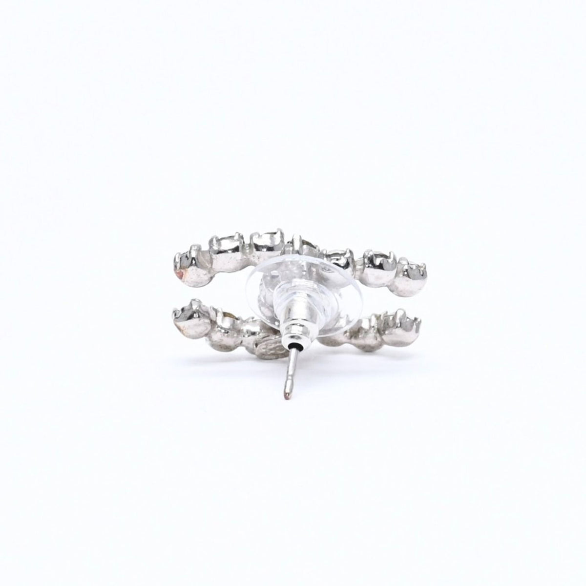 Chanel CC Logo Stud Single Earrings Stamp Metal Silver Rhinestone — view 6