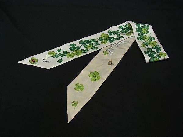 Dior Scarf Mitzah Off White Green Multicolor Silk 100% Clover Ladybug Bee Motif — view 2
