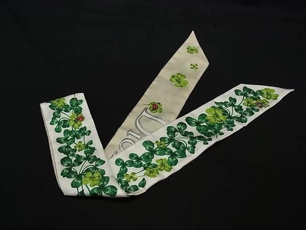 Dior Scarf Mitzah Off White Green Multicolor Silk 100% Clover Ladybug Bee Motif — view 3