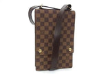Louis Vuitton Shoulder Bag Damier Portobello Ebene Leather Gold
