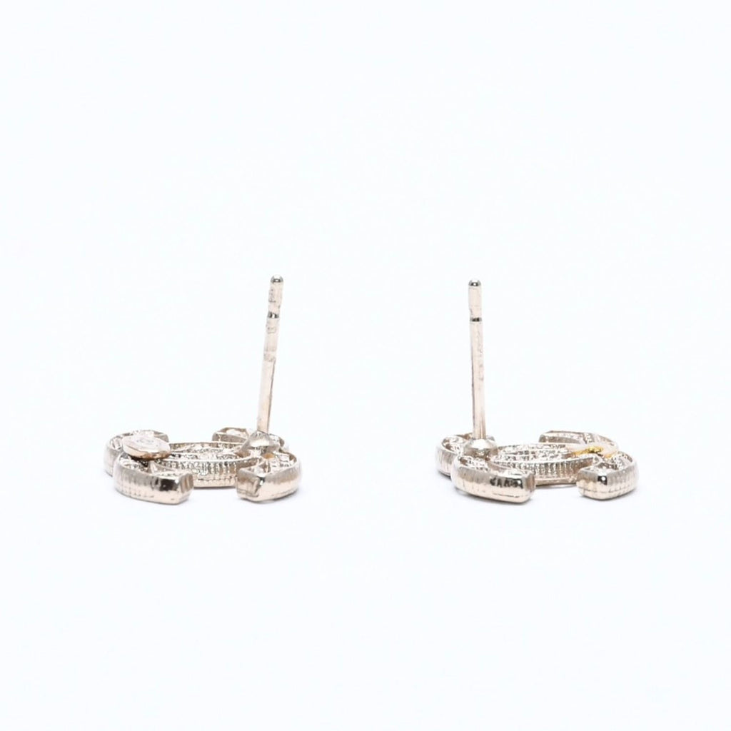 Chanel CC Logo Stud Earrings 14K Stamp Metal Gold — view 8