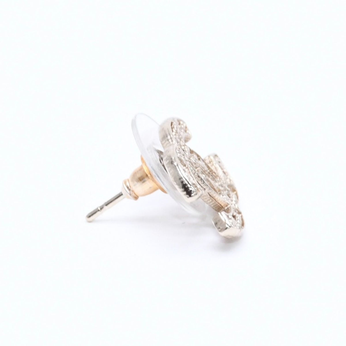 Chanel CC Logo Stud Earrings 14K Stamp Metal Gold — view 4