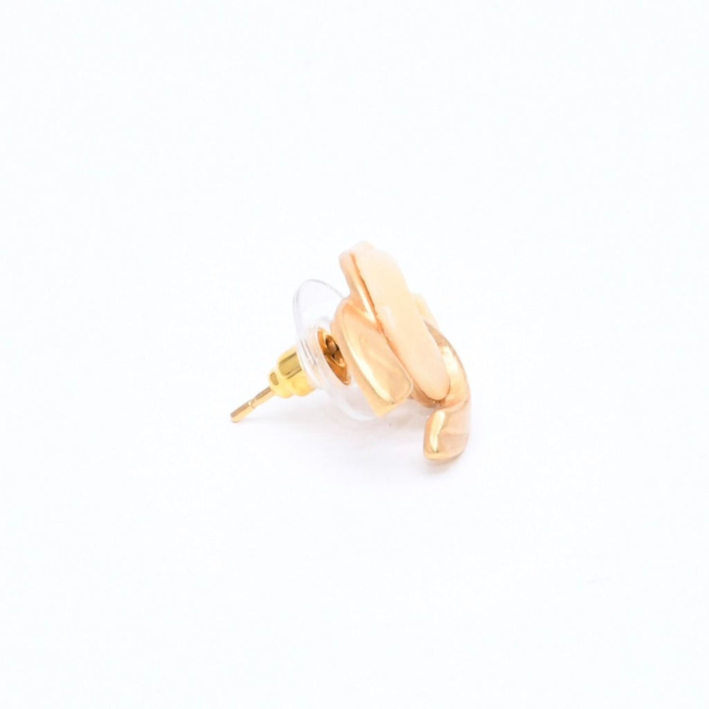 Chanel CC Logo Earrings Stamp Metal Gold Ivory — view 4