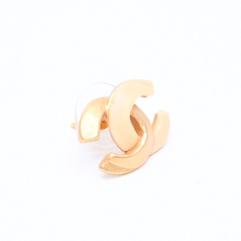 Chanel CC Logo Earrings Stamp Metal Gold Ivory — view 3