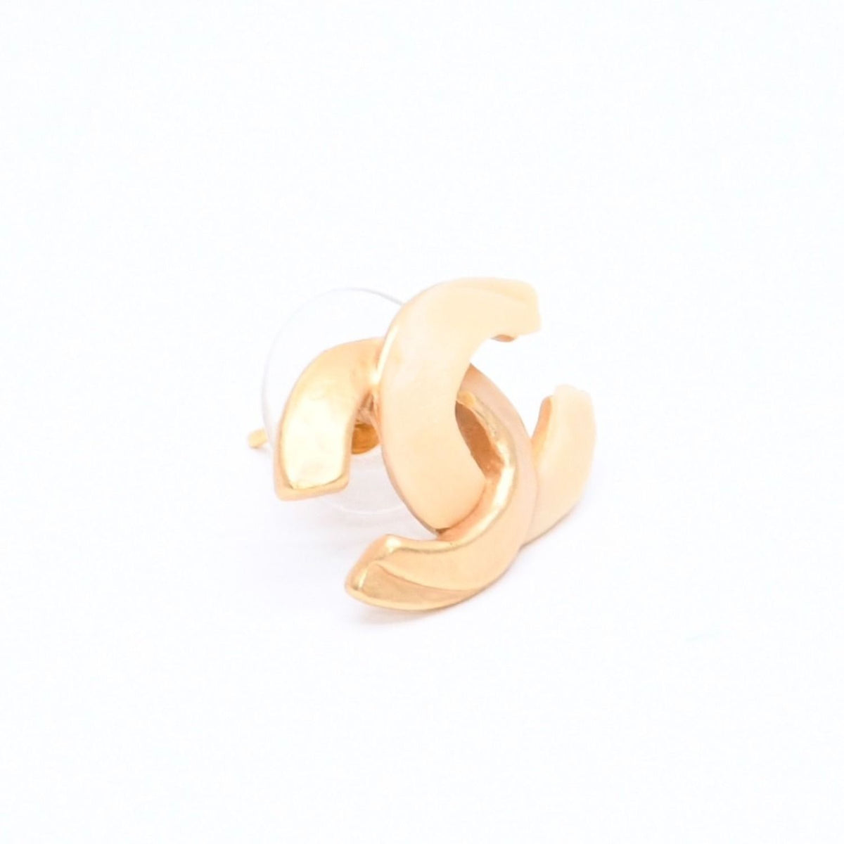 Chanel CC Logo Earrings Stamp Metal Gold Ivory — view 3