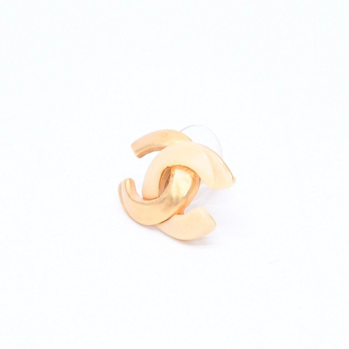 Chanel CC Logo Earrings Stamp Metal Gold Ivory — view 2