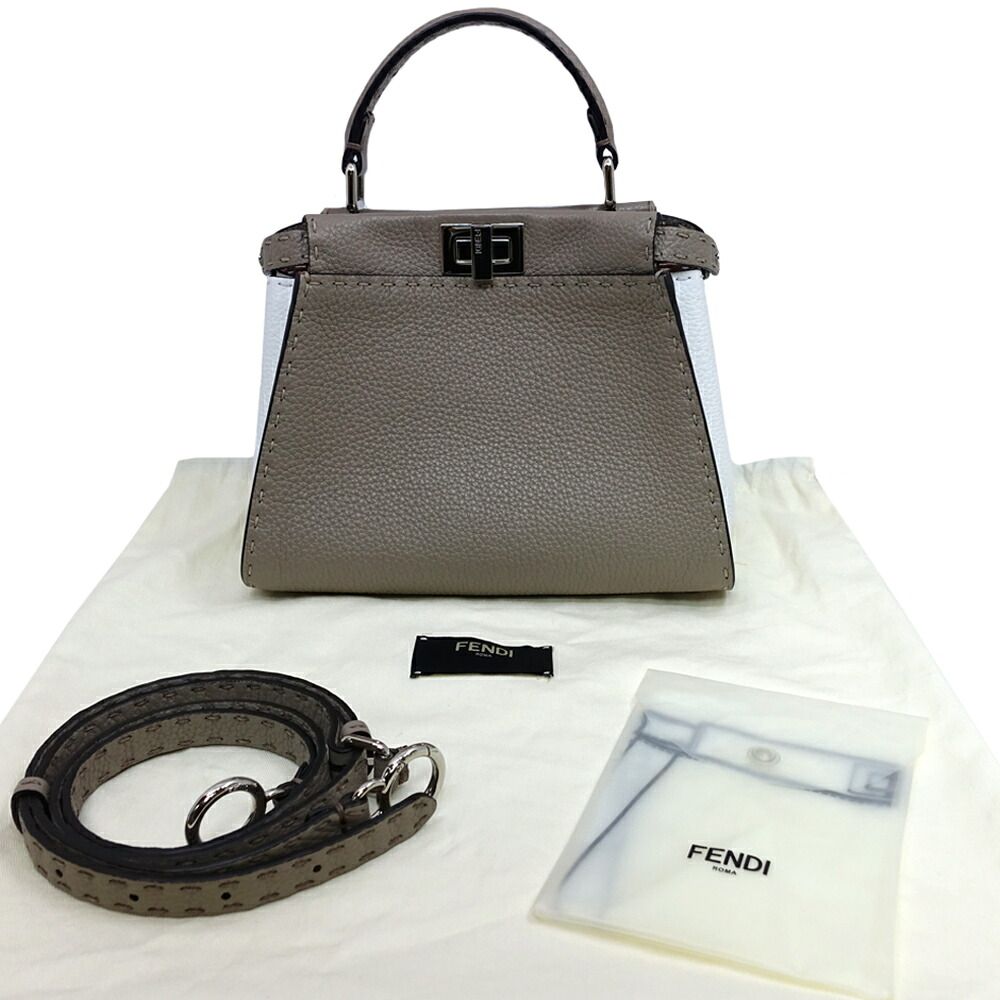 Fendi Peekaboo Mini Handbag Leather Silver — view 8