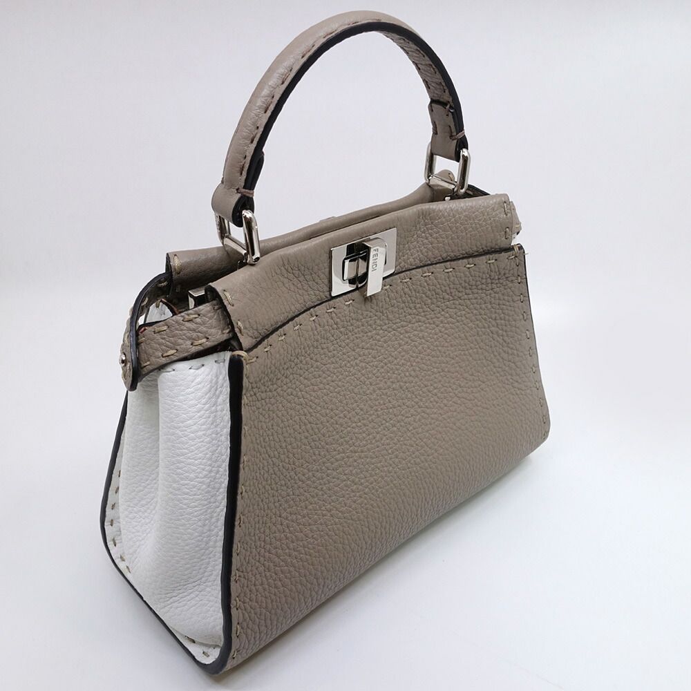 Fendi Peekaboo Mini Handbag Leather Silver — view 2