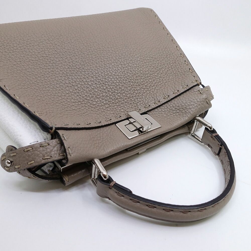 Fendi Peekaboo Mini Handbag Leather Silver — view 3