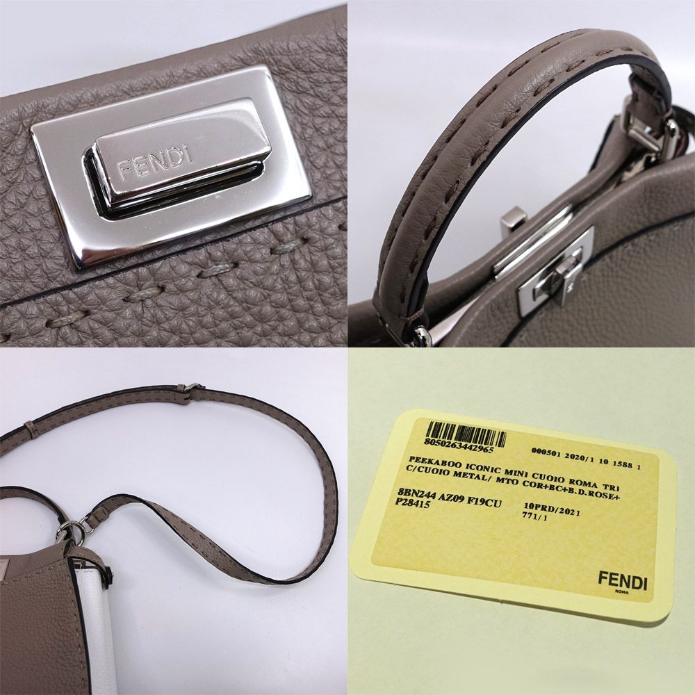 Fendi Peekaboo Mini Handbag Leather Silver — view 7