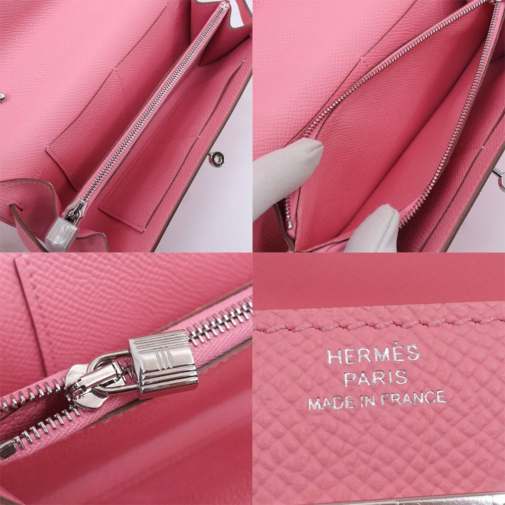 Hermes Kelly Wallet to Go Rose Confetti Silver — view 6