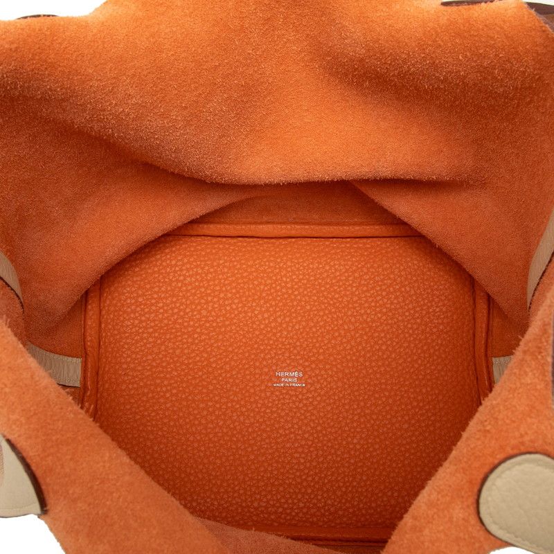 Hermes Picotin Lock MM Handbag Orange Ivory Silver Taurillon Clemence — view 4