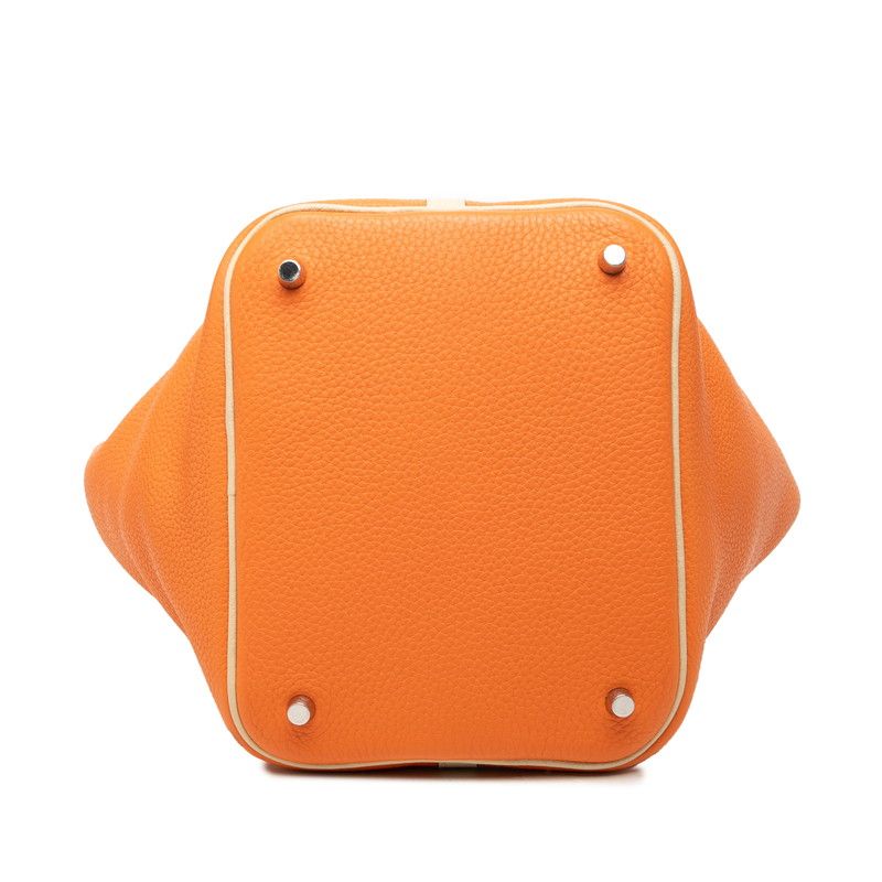 Hermes Picotin Lock MM Handbag Orange Ivory Silver Taurillon Clemence — view 3