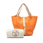 Hermes Picotin Lock MM Handbag Orange Ivory Silver Taurillon Clemence — view 6