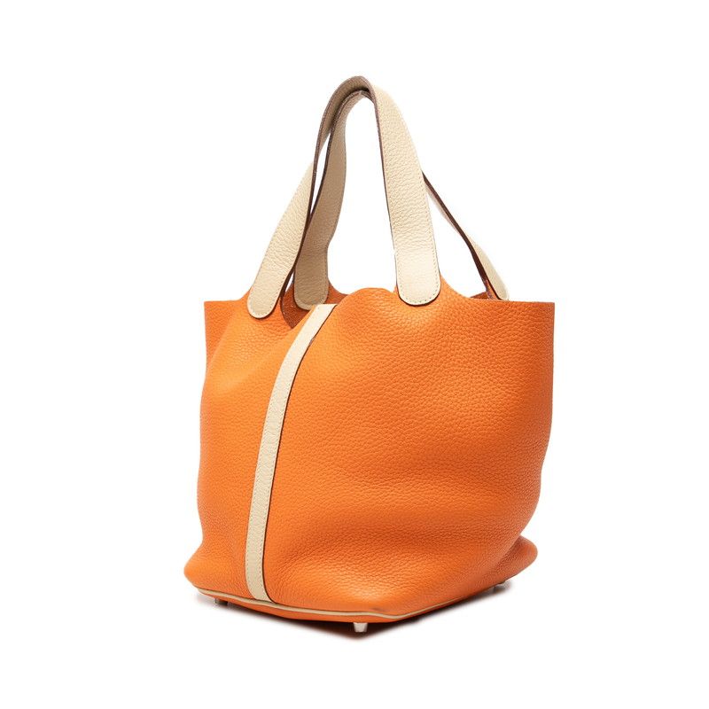 Hermes Picotin Lock MM Handbag Orange Ivory Silver Taurillon Clemence — view 2