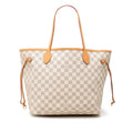 Louis Vuitton Damier Azur Neverfull MM Tote Shoulder Bag White Leather