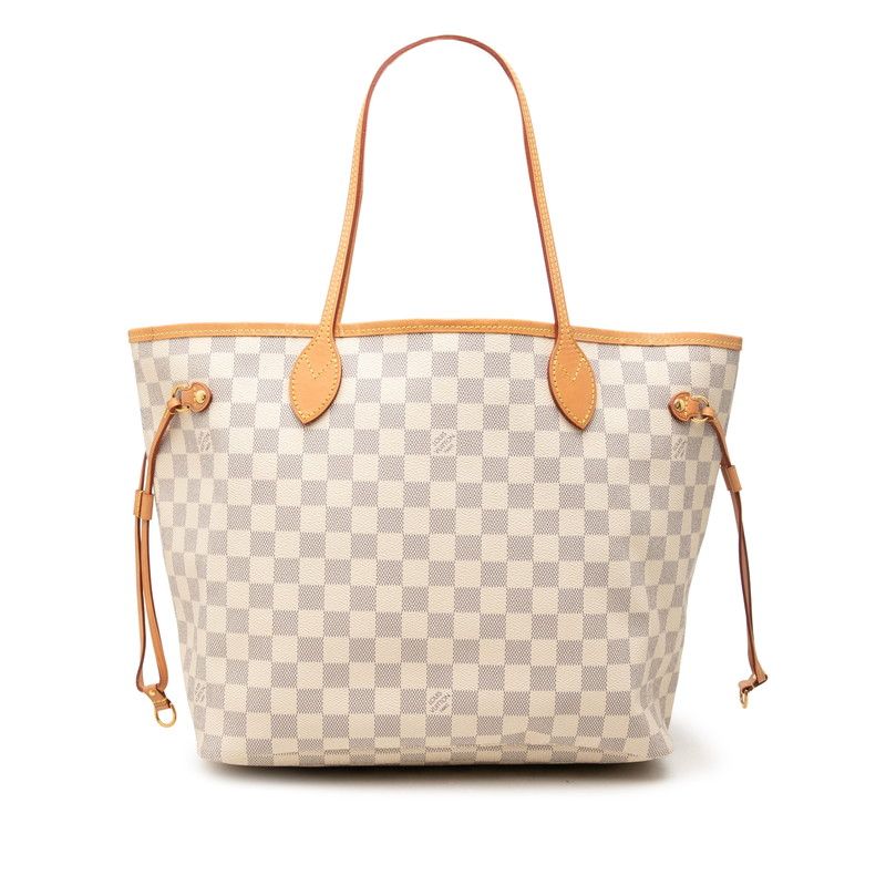 Louis Vuitton Damier Azur Neverfull MM Tote Shoulder Bag White Leather